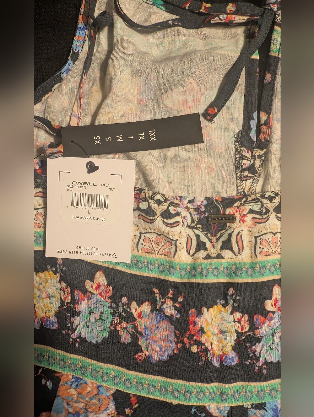 NWT O'Neill Liam Slate Gray Floral 🪷 Tank Romper Large - Picture 5 of 6
